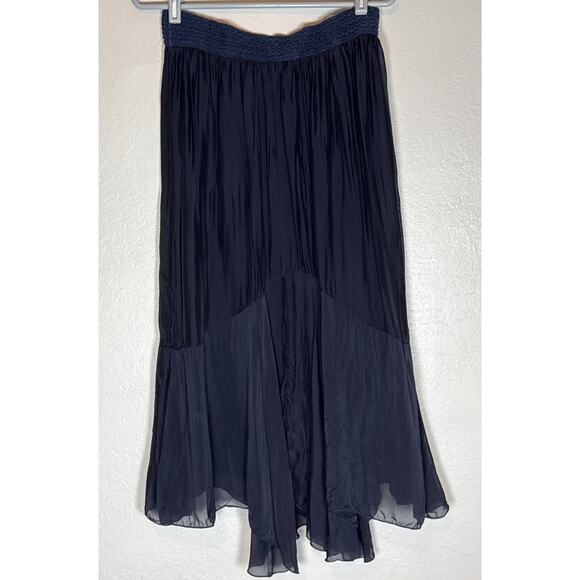 Y2K Silk Navy Blue Tiered Asymmetrical Skirt Womens Medium Fairygoth Whimsigoth - Picture 4 of 9